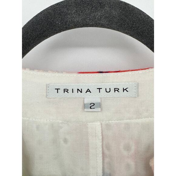 Trina Turk Knee Length Eyelet Dress Rainbow 3/4 Bell Sleeve Vacay Summer Beach 2 - Picture 3 of 11